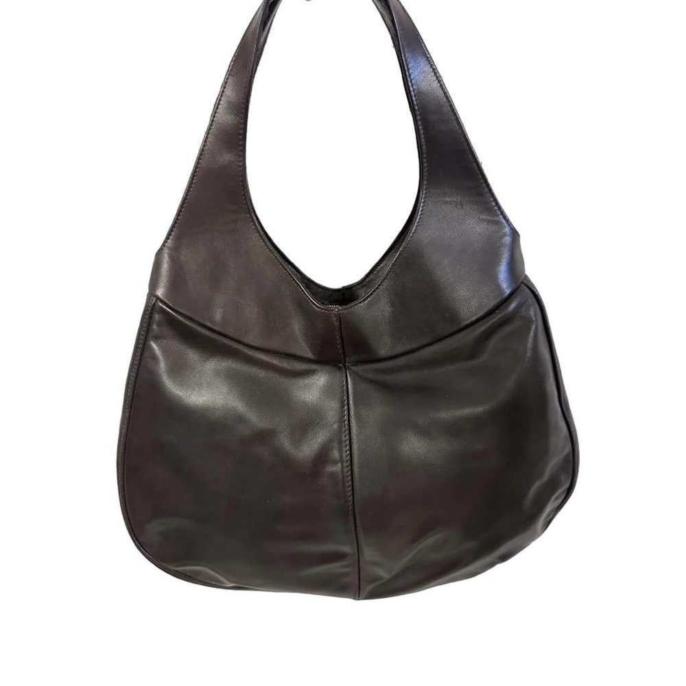 Vtg Bill Amberg Brown Leather Shoulder Bag Changeable Satin Lining 1997